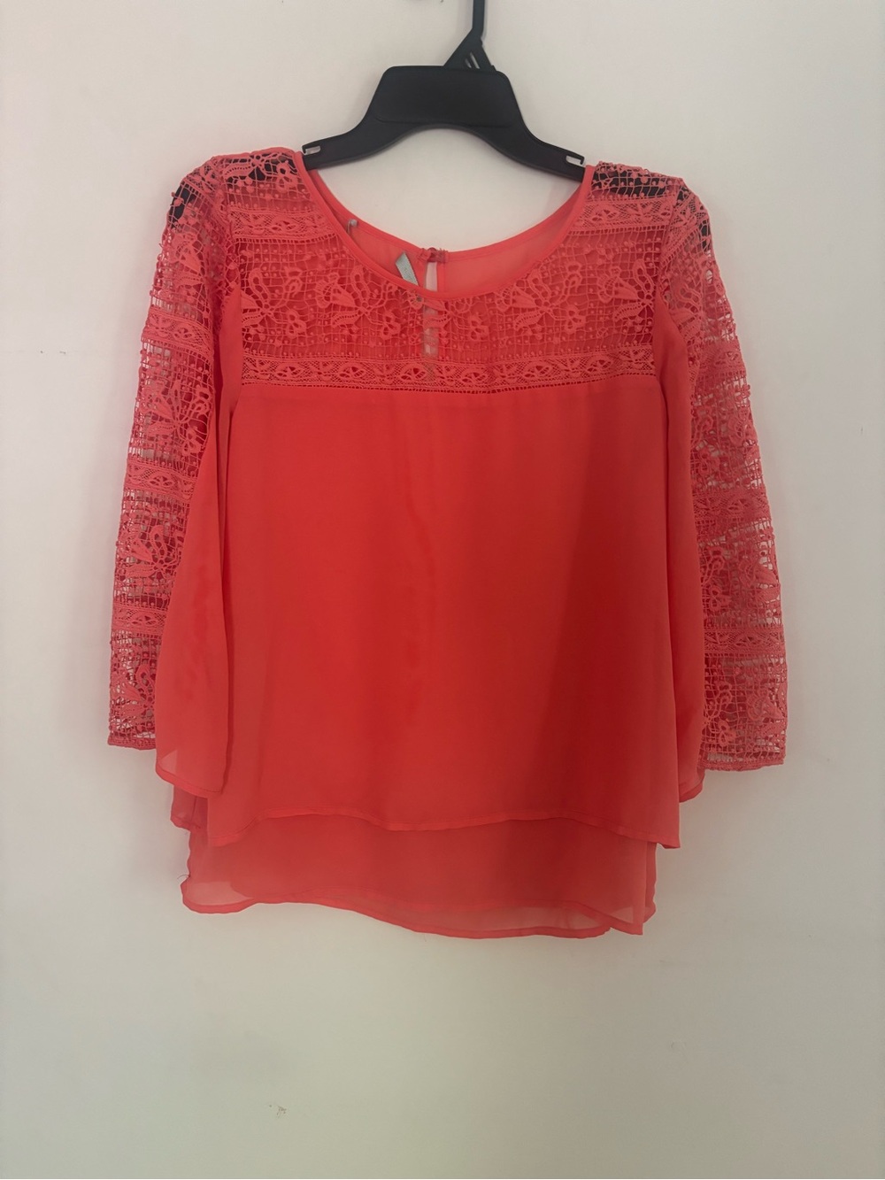 Maurices Coral Pink Lace Sleeve Blouse Size M